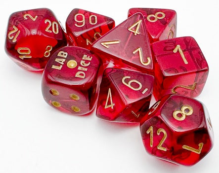 Lab Dice- Translucent- Crimson/Gold