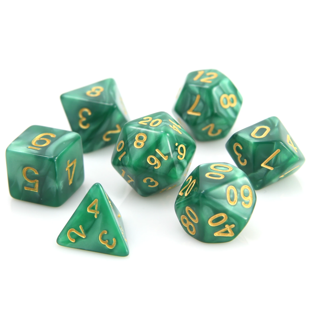 Poly RPG Dice Set- Green Swirl w/Gold