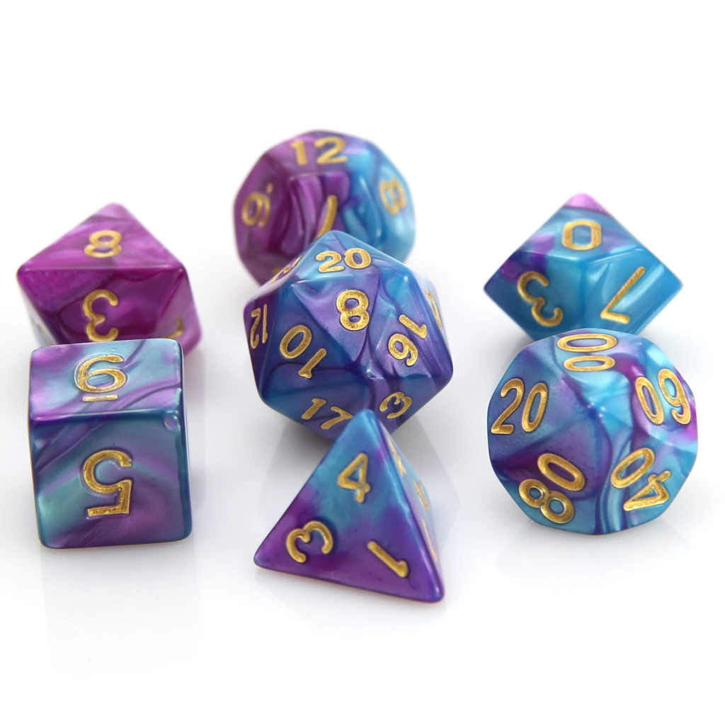 Poly RPG Dice Set- Purple/ Turquoise Marble