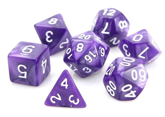 Poly RPG Dice Set- Purple Swirl w/ White